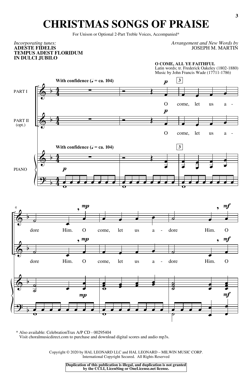 Download Traditional Christmas Songs Of Praise (arr. Joseph M. Martin) Sheet Music and learn how to play Unison Choir PDF digital score in minutes