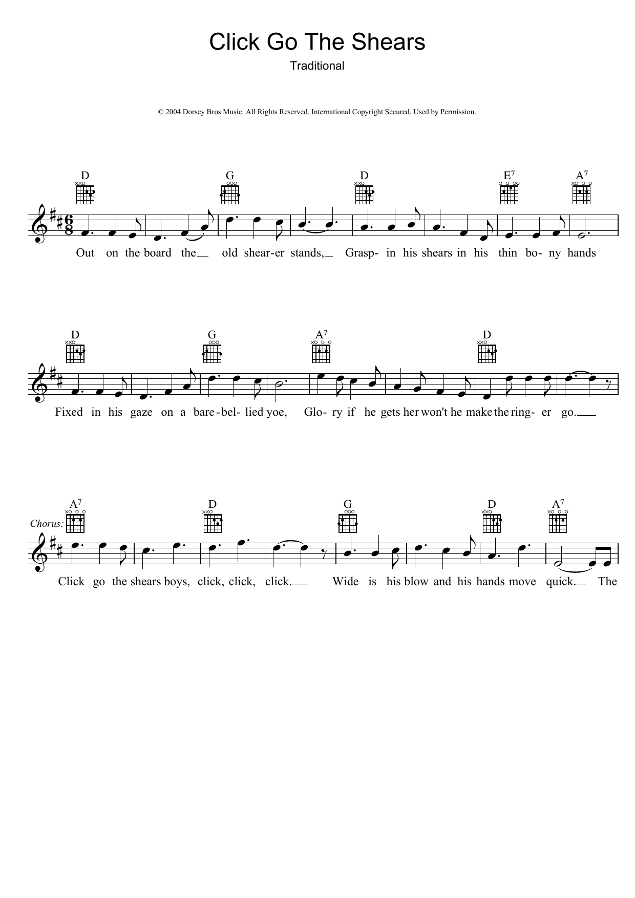 Download Traditional Click Go The Shears Sheet Music and learn how to play Melody Line, Lyrics & Chords PDF digital score in minutes