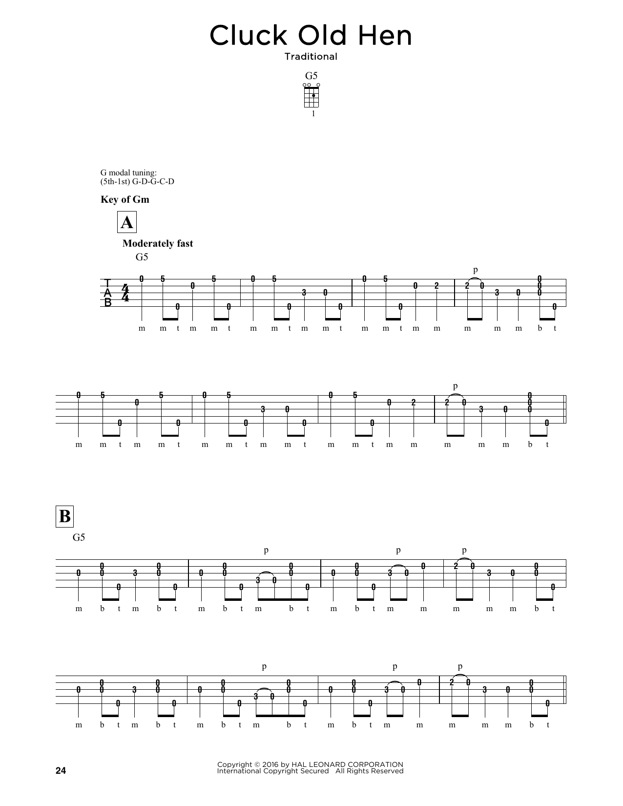 Download Traditional Cluck Old Hen Sheet Music and learn how to play Banjo PDF digital score in minutes