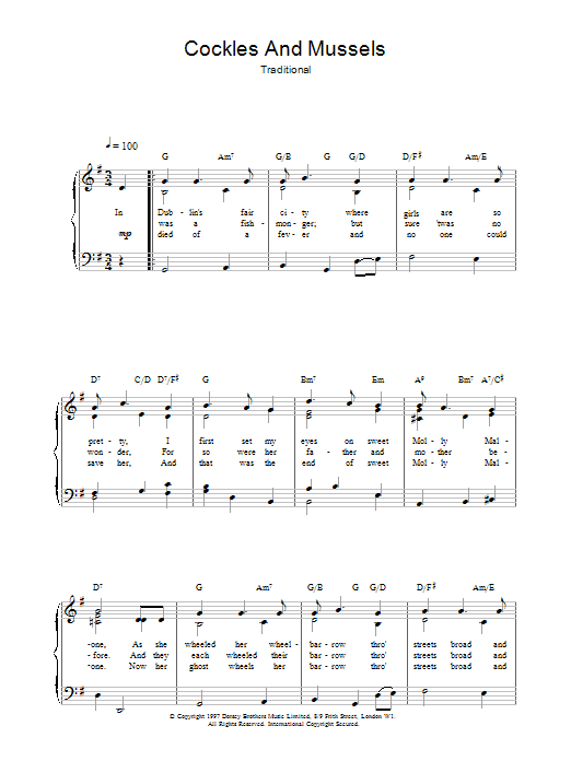 Download Irish Folk Song Cockles And Mussels Sheet Music and learn how to play Piano, Vocal & Guitar (Right-Hand Melody) PDF digital score in minutes