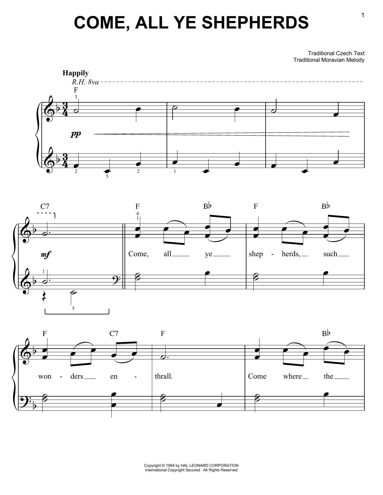 Download Traditional Come, All Ye Shepherds Sheet Music and learn how to play Lyrics & Chords PDF digital score in minutes