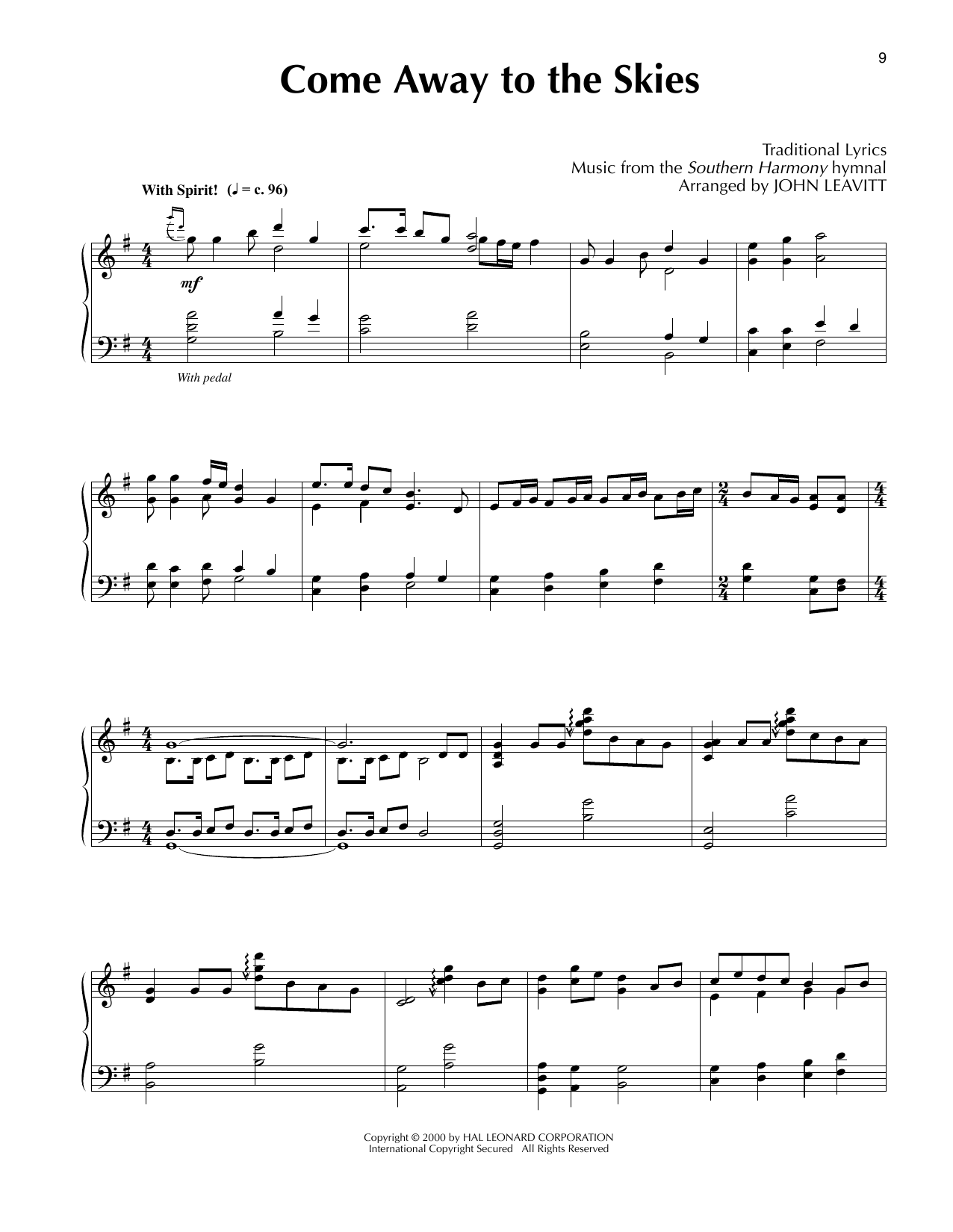 Download Traditional Come Away To The Skies (arr. John Leavitt) Sheet Music and learn how to play Piano Solo PDF digital score in minutes