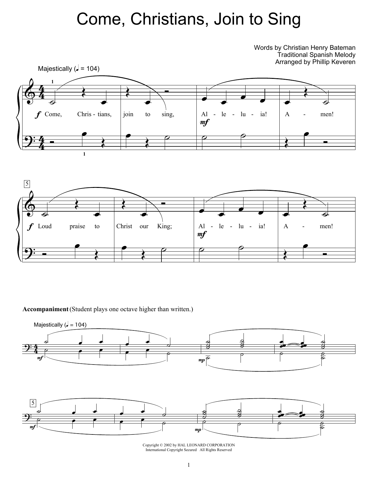 Download Fred Kern Come, Christians, Join To Sing Sheet Music and learn how to play Educational Piano PDF digital score in minutes