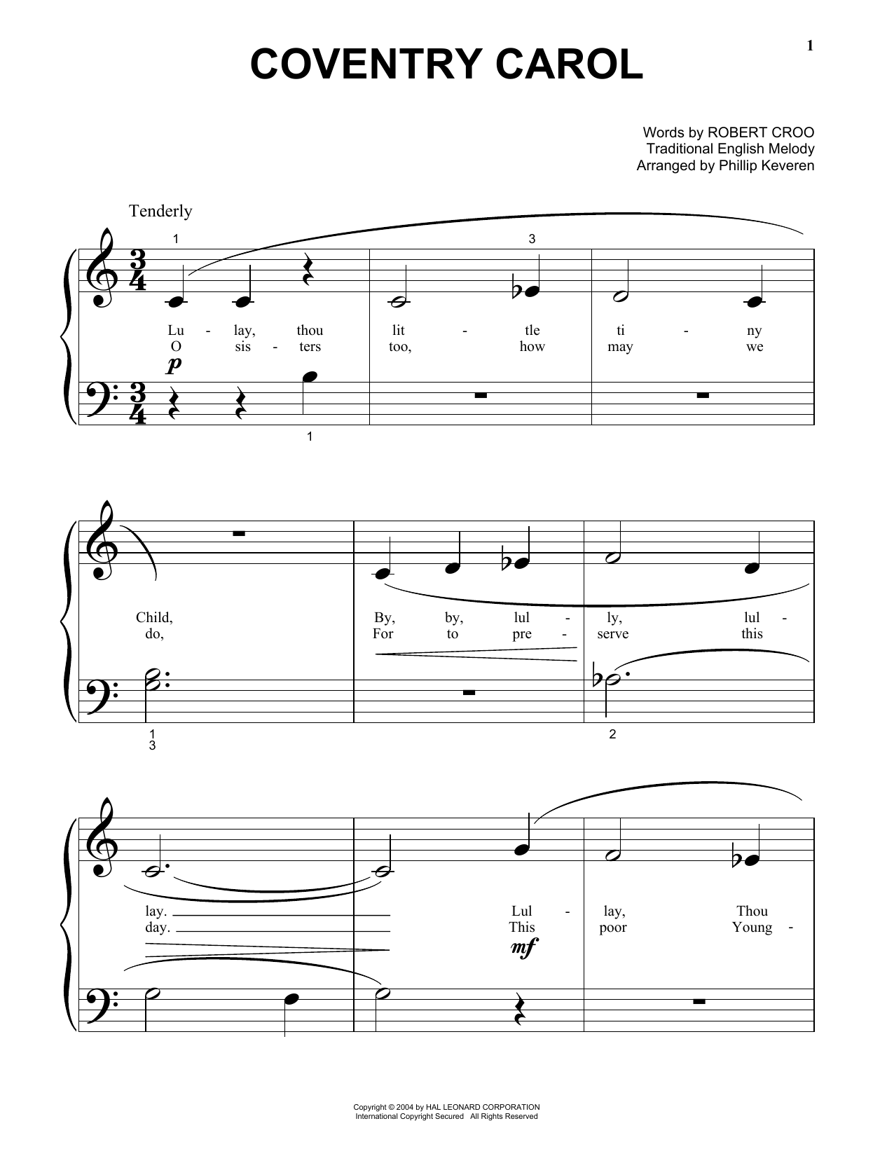 Download Christmas Carol Coventry Carol Sheet Music and learn how to play Piano (Big Notes) PDF digital score in minutes