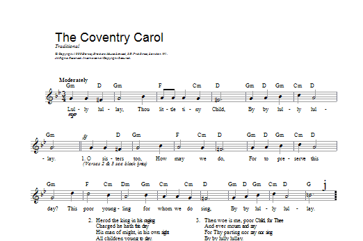 Download Christmas Carol Coventry Carol Sheet Music and learn how to play Piano & Vocal PDF digital score in minutes