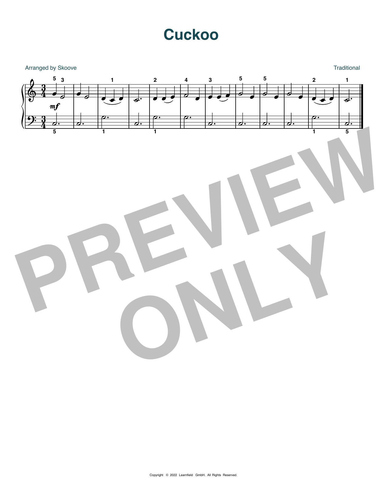 Download Traditional Cuckoo (arr. Skoove) Sheet Music and learn how to play Beginner Piano (Abridged) PDF digital score in minutes