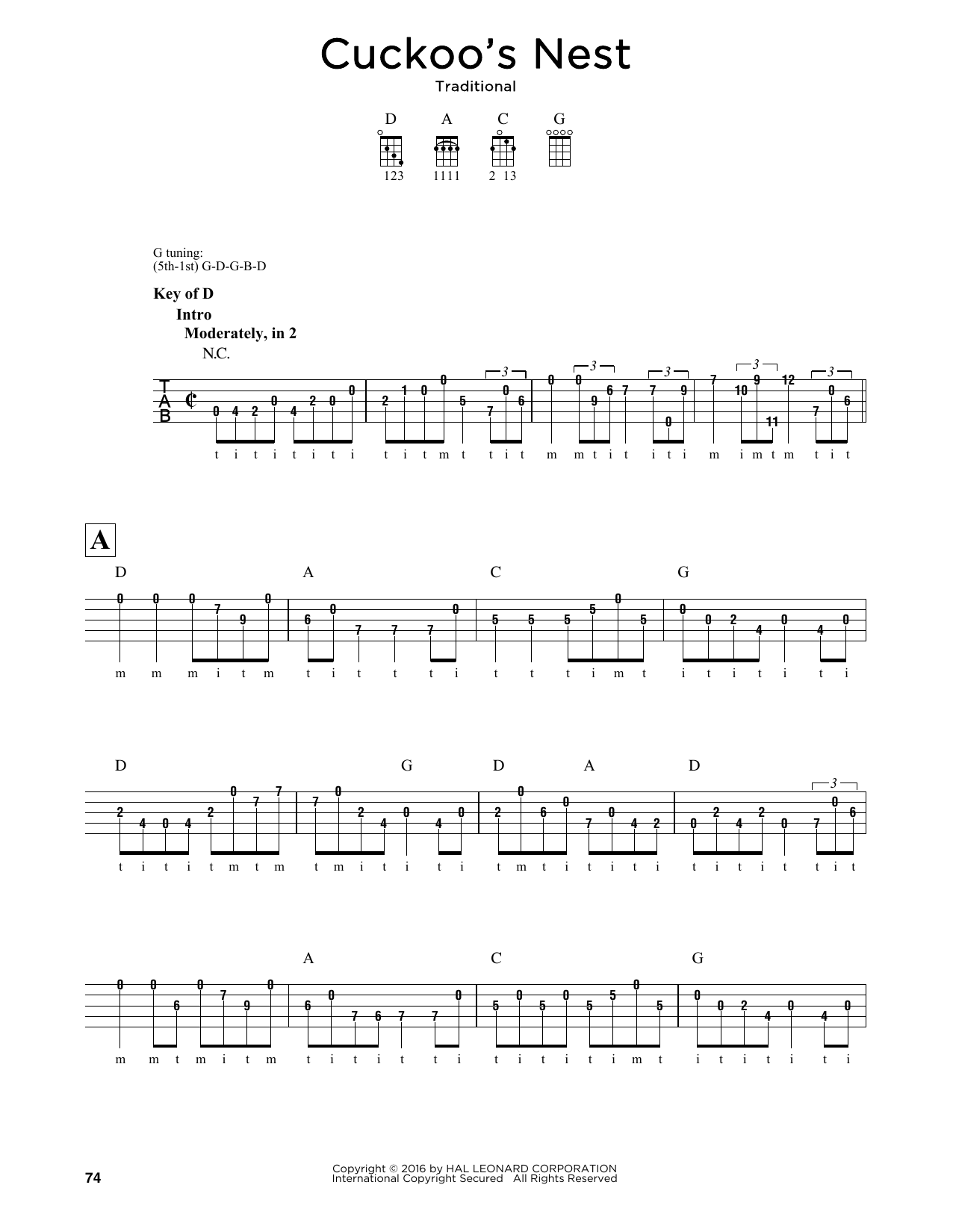 Download Traditional Cuckoo's Nest Sheet Music and learn how to play Banjo PDF digital score in minutes