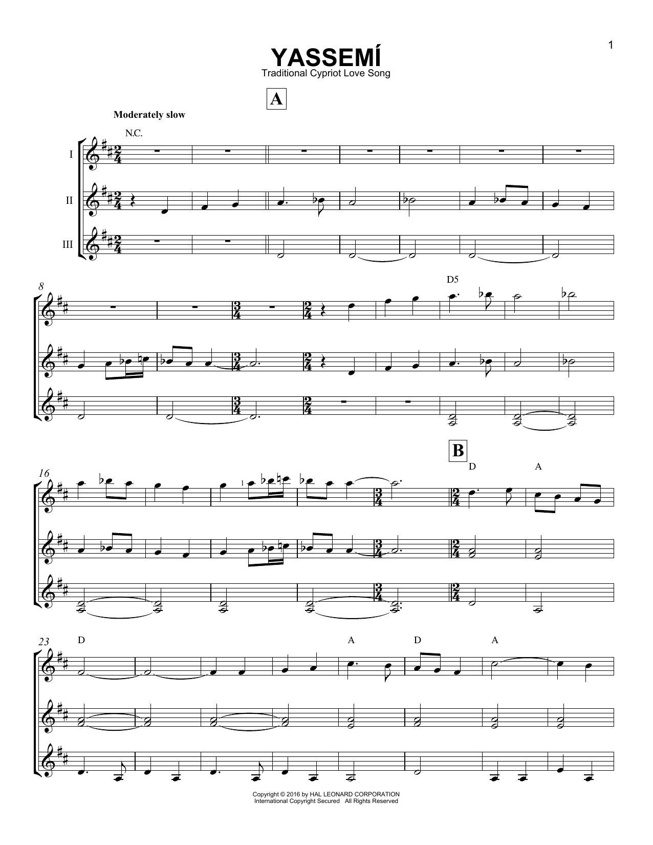 Download Traditional Cypriot Love Song Yassemi Sheet Music and learn how to play GTRENS PDF digital score in minutes