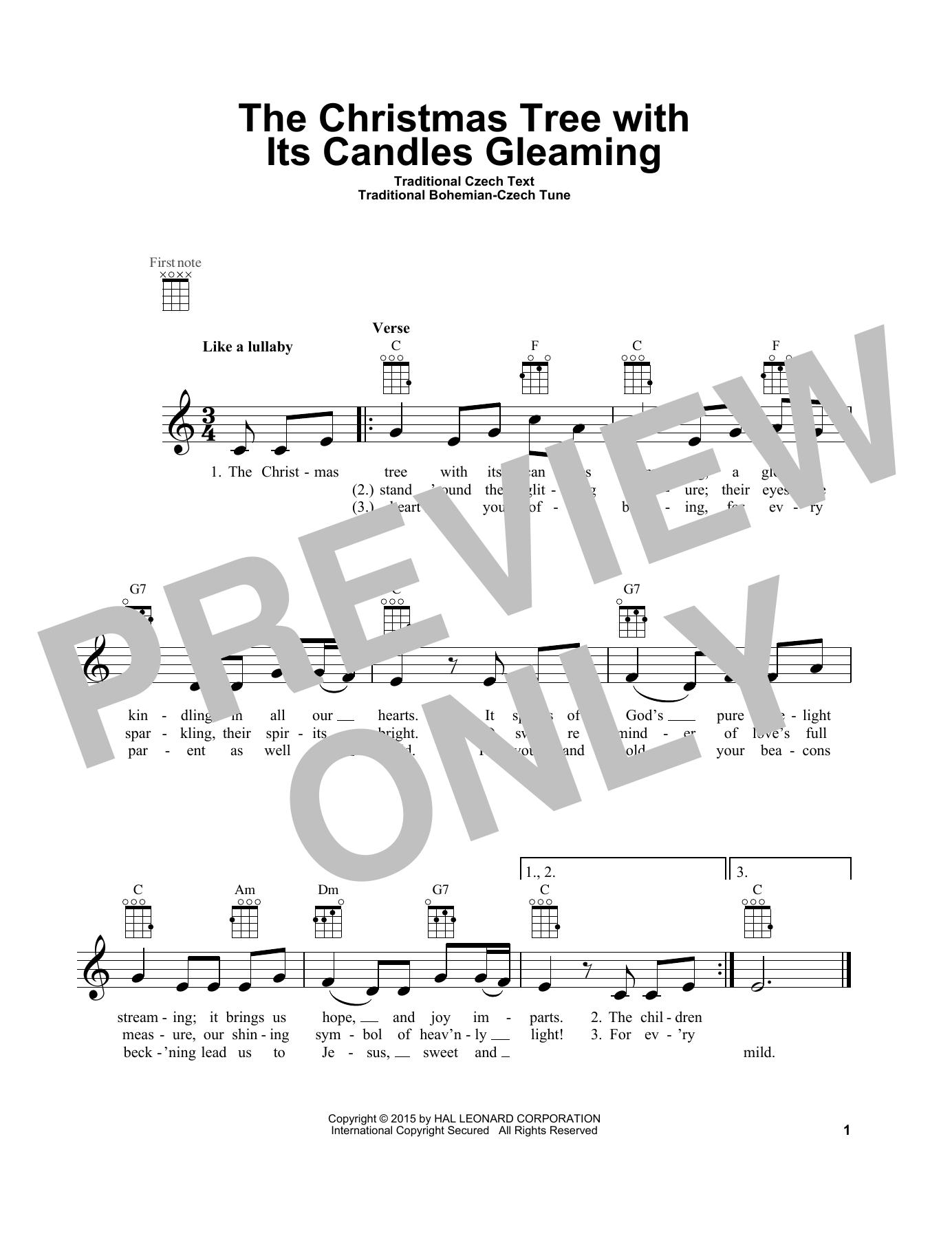 Download Traditional Czech The Christmas Tree With Its Candles Gleaming Sheet Music and learn how to play Ukulele PDF digital score in minutes