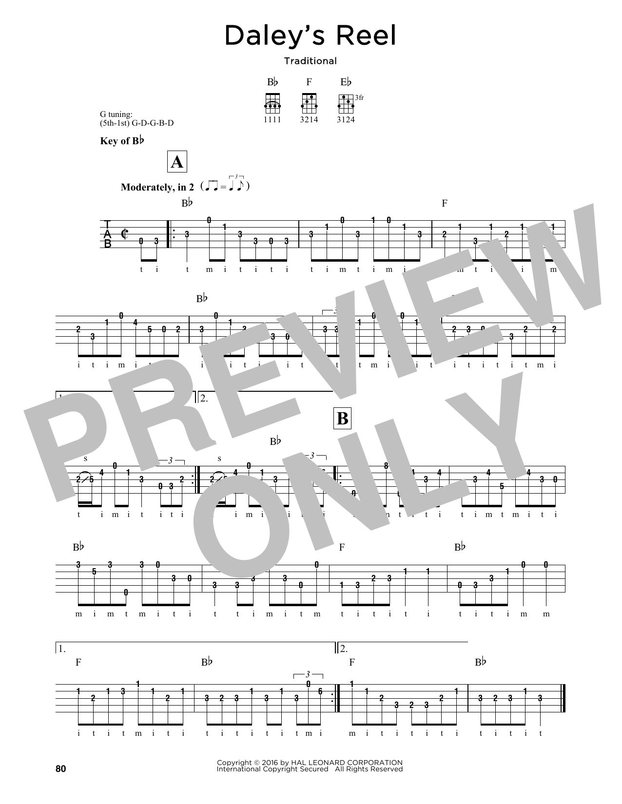 Download Traditional Daley's Reel Sheet Music and learn how to play Banjo PDF digital score in minutes