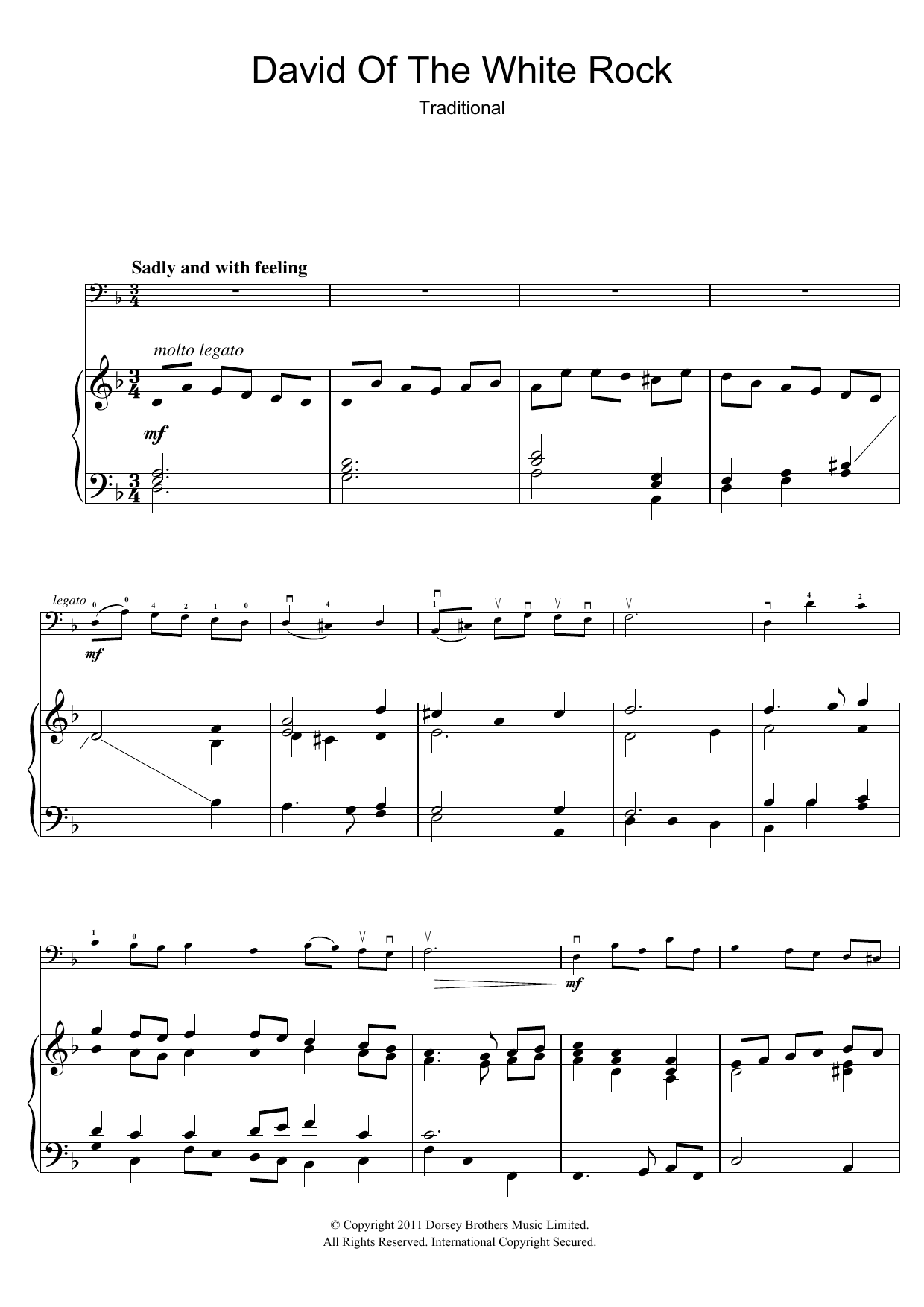 Download Traditional David Of The White Rock Sheet Music and learn how to play Cello PDF digital score in minutes