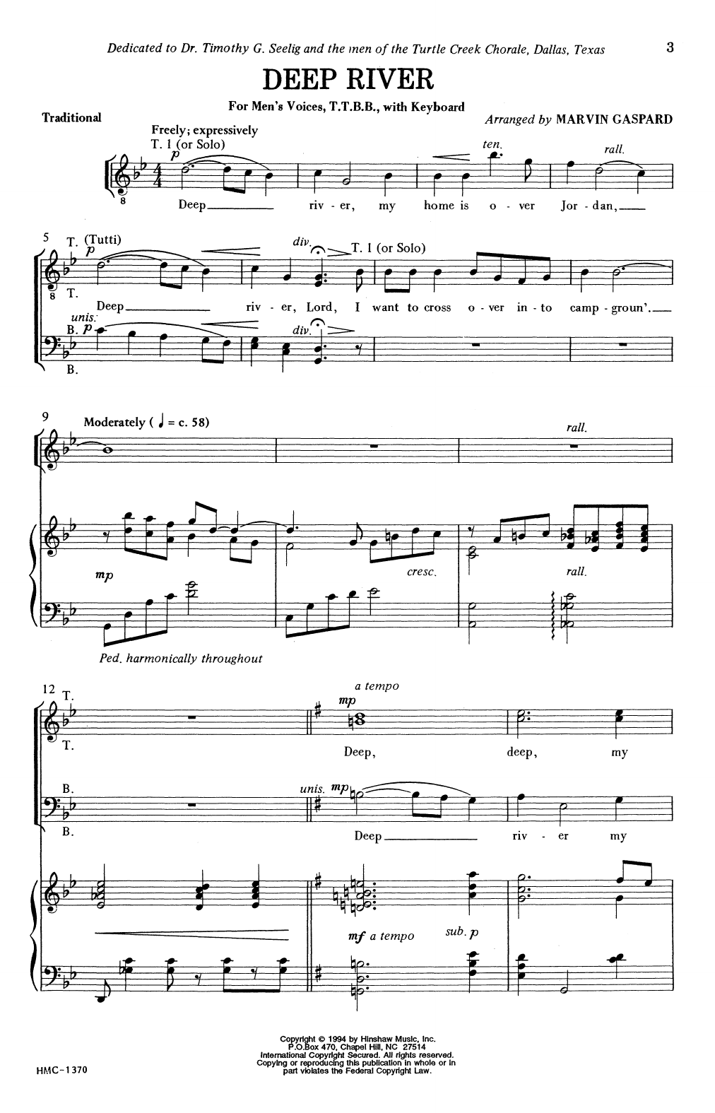 Download Traditional Deep River (arr. Marvin Gaspard) Sheet Music and learn how to play TTBB Choir PDF digital score in minutes
