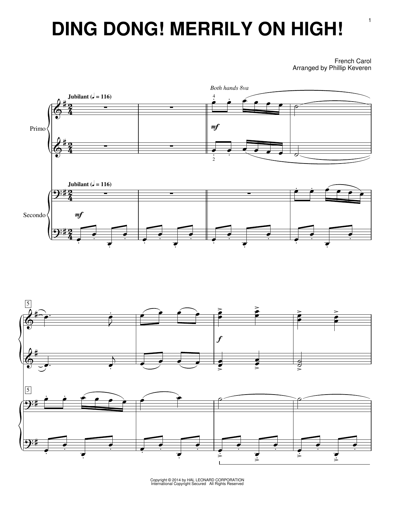 Download Phillip Keveren Ding Dong! Merrily On High! Sheet Music and learn how to play Piano Duet PDF digital score in minutes