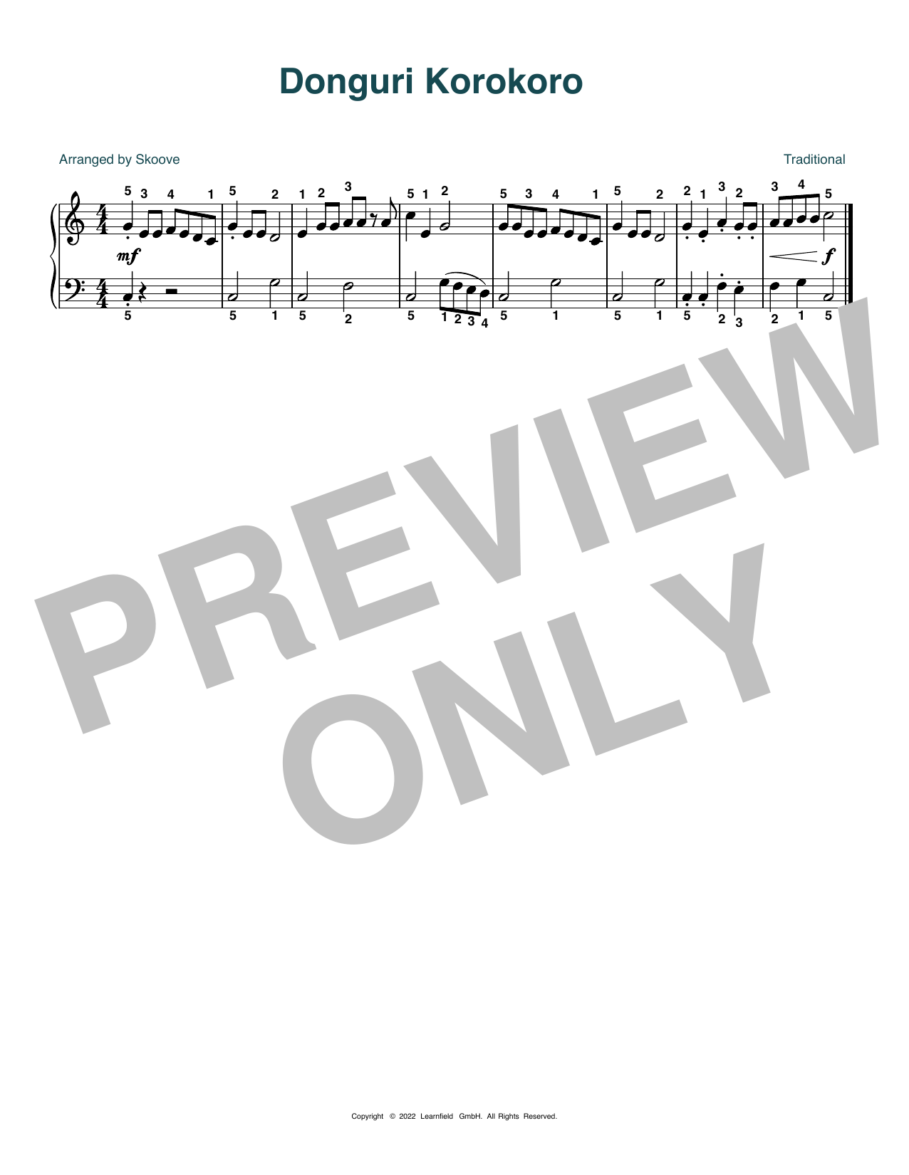 Download Traditional Donguri Korokoro (arr. Skoove) Sheet Music and learn how to play Beginner Piano (Abridged) PDF digital score in minutes