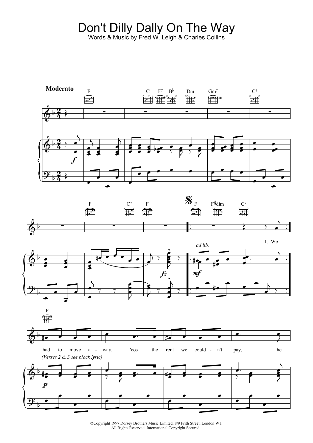 Download Traditional Don't Dilly Dally On The Way Sheet Music and learn how to play Piano, Vocal & Guitar (Right-Hand Melody) PDF digital score in minutes