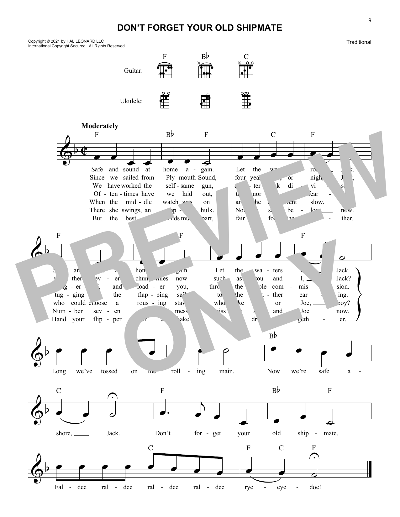 Download Traditional Don't Forget Your Old Shipmate Sheet Music and learn how to play Lead Sheet / Fake Book PDF digital score in minutes