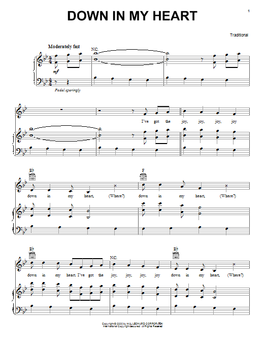 Download Traditional Down In My Heart Sheet Music and learn how to play Piano, Vocal & Guitar (Right-Hand Melody) PDF digital score in minutes