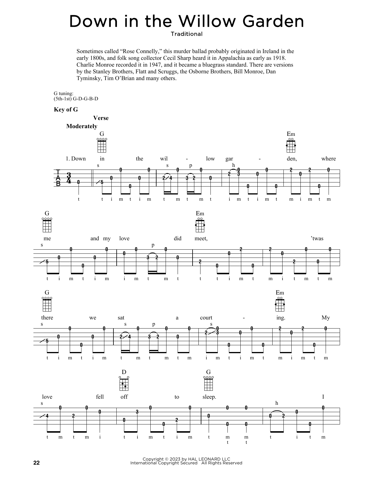 Download Traditional Down In The Willow Garden (arr. Fred Sokolow) Sheet Music and learn how to play Banjo Tab PDF digital score in minutes