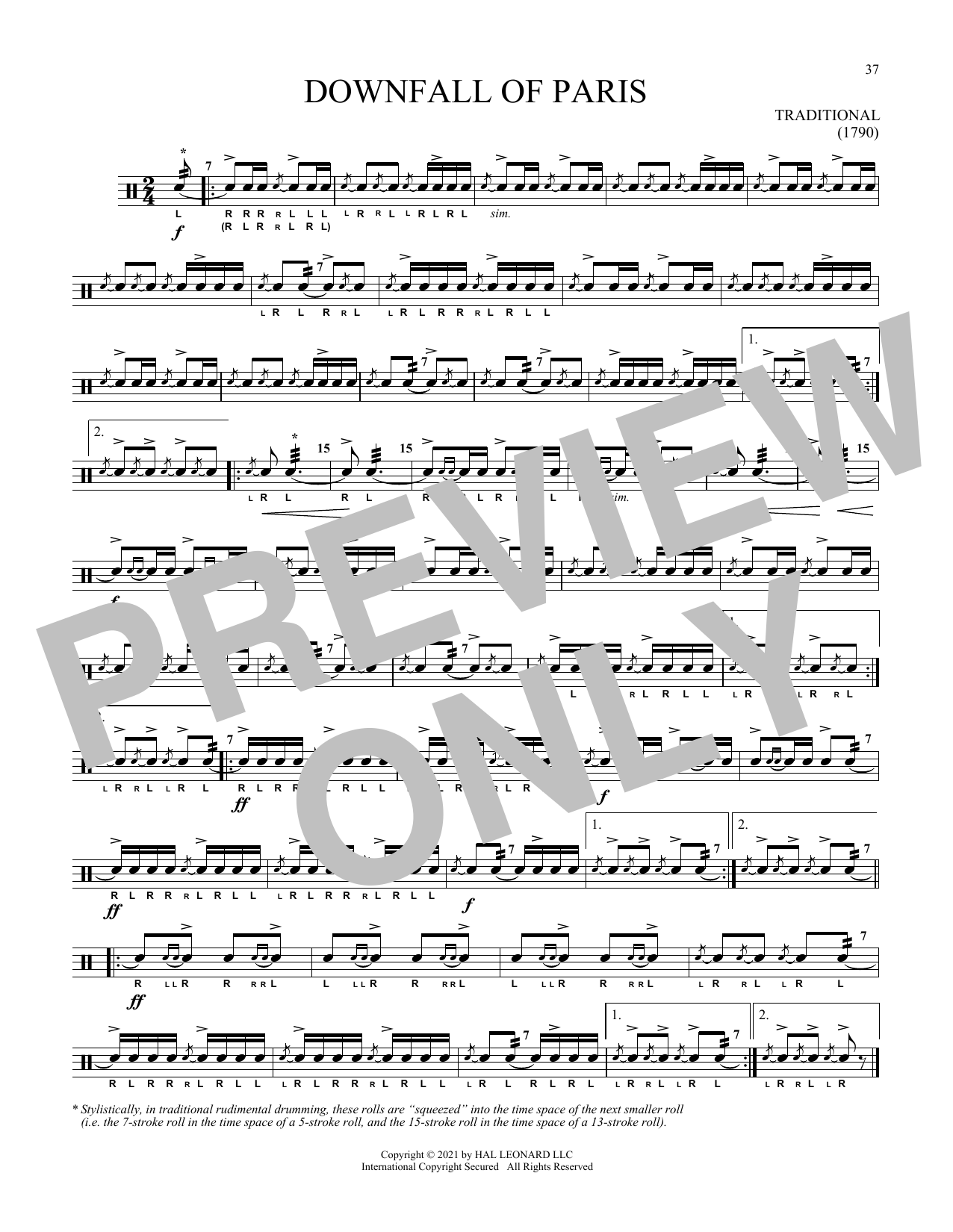 Download Traditional Downfall Of Paris Sheet Music and learn how to play Snare Drum Solo PDF digital score in minutes