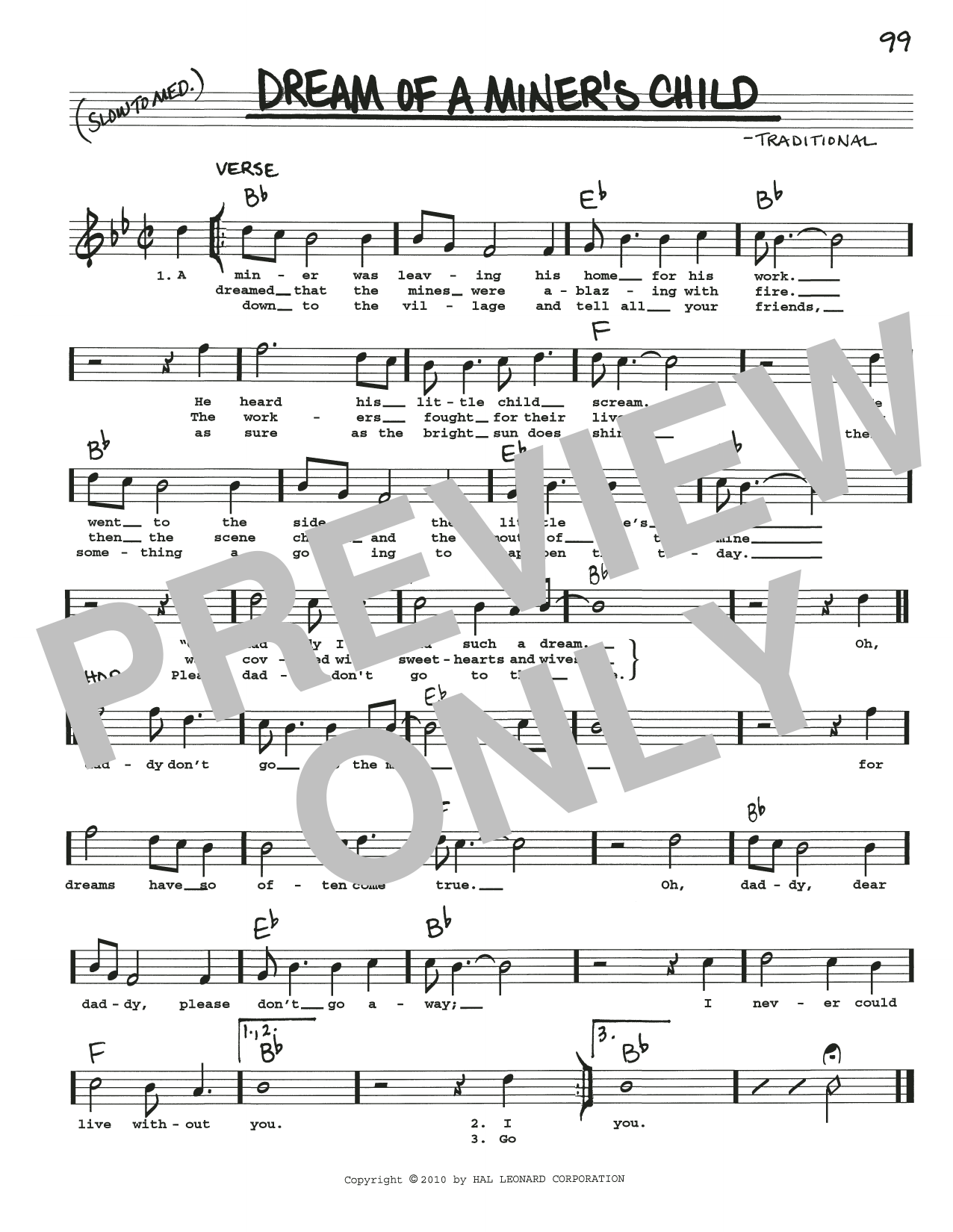 Download Traditional Dream Of A Miner's Child Sheet Music and learn how to play Real Book – Melody, Lyrics & Chords PDF digital score in minutes