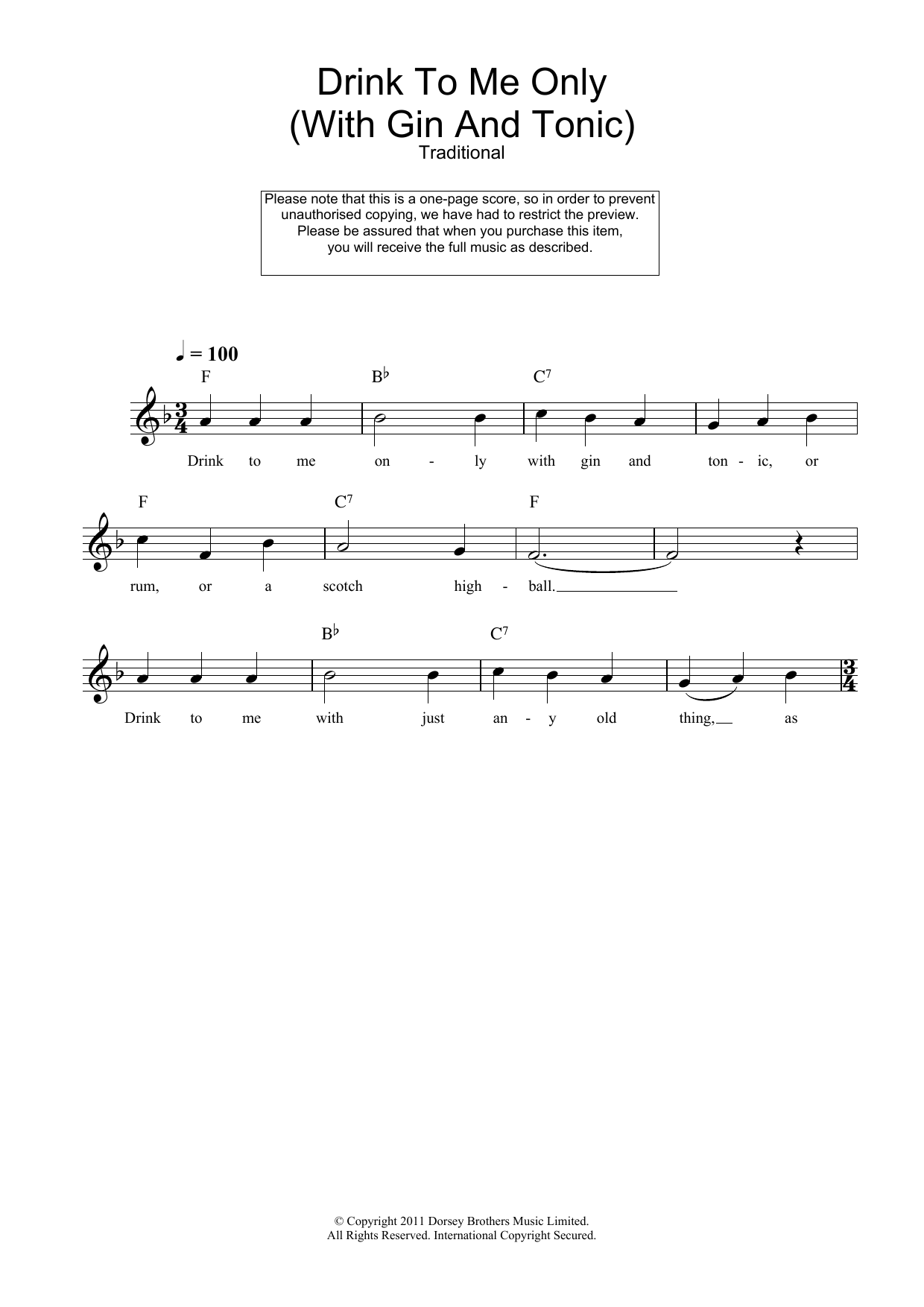 Download Traditional Drink To Me Only (With Gin And Tonic) Sheet Music and learn how to play Melody Line, Lyrics & Chords PDF digital score in minutes