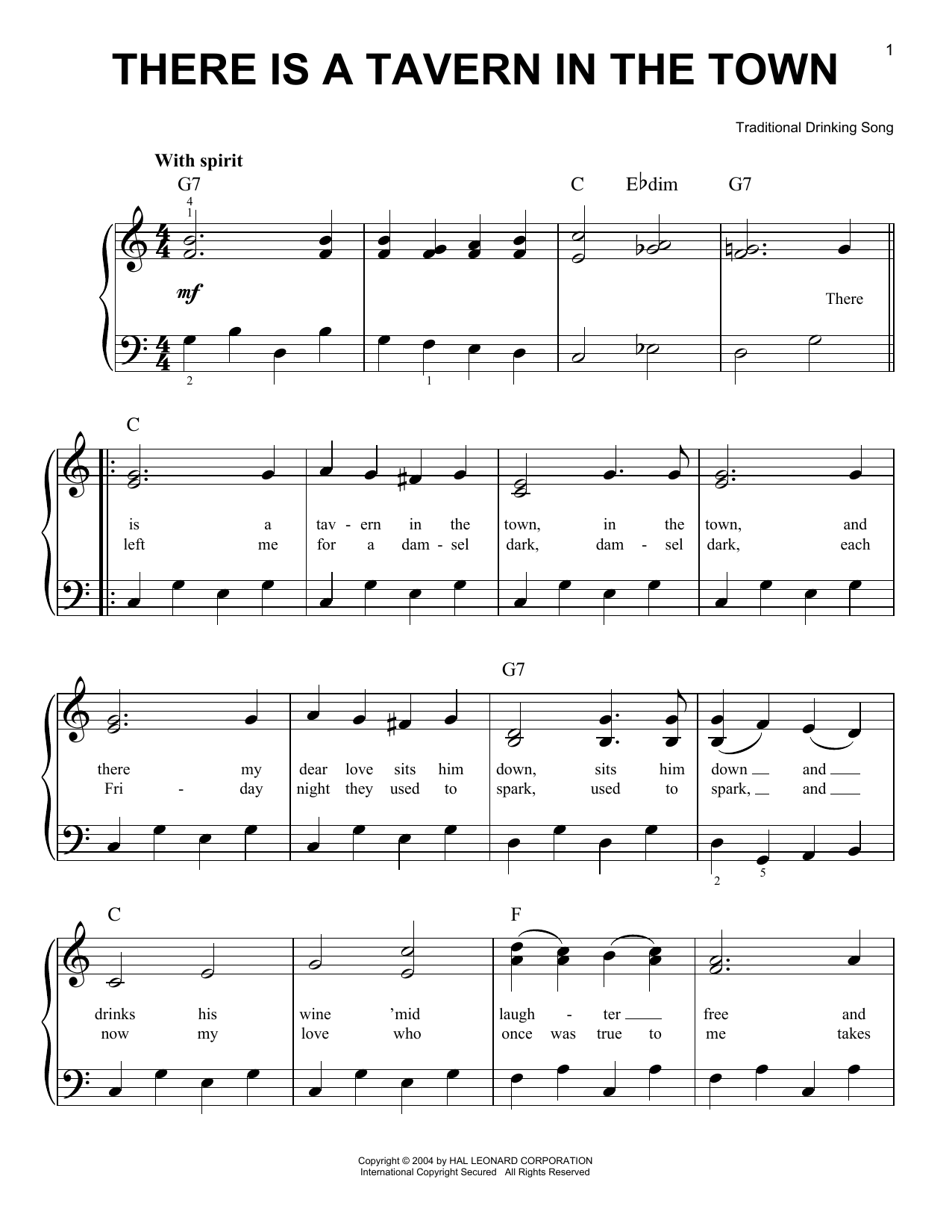 Download Traditional Drinking Song There Is A Tavern In The Town Sheet Music and learn how to play Easy Piano PDF digital score in minutes