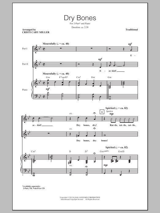 Download Cristi Cary Miller Dry Bones Sheet Music and learn how to play 2-Part Choir PDF digital score in minutes
