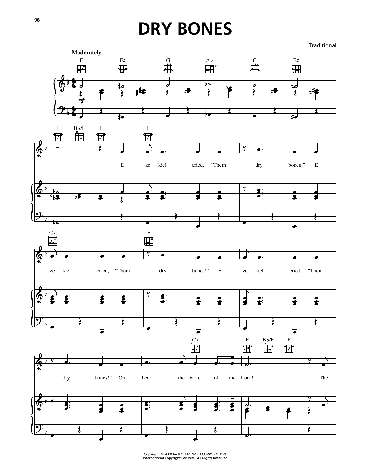 Download Traditional Dry Bones Sheet Music and learn how to play Piano, Vocal & Guitar Chords (Right-Hand Melody) PDF digital score in minutes