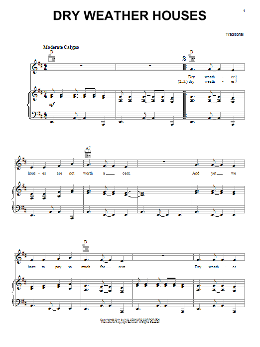 Download Traditional Dry Weather Houses Sheet Music and learn how to play Piano, Vocal & Guitar (Right-Hand Melody) PDF digital score in minutes