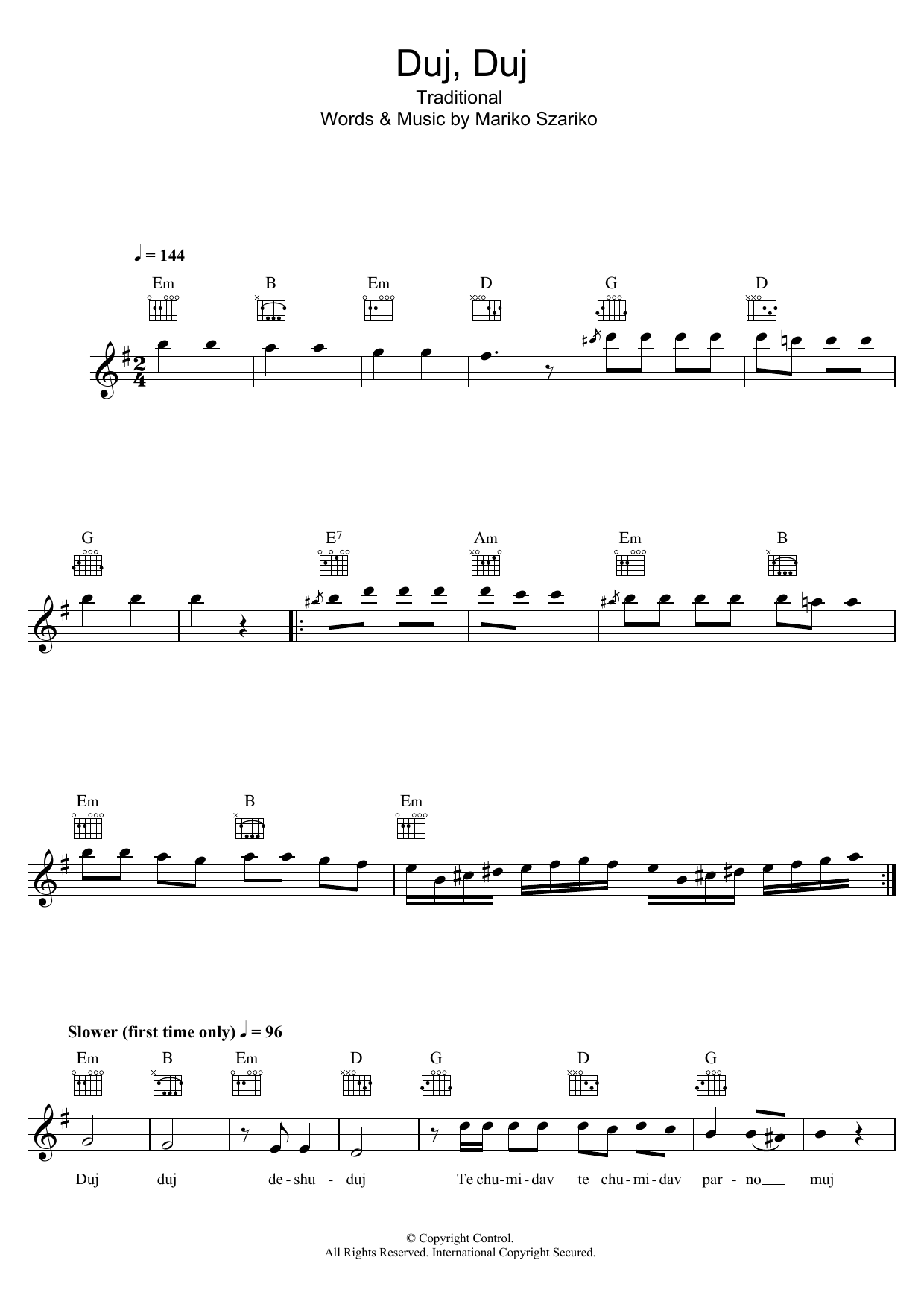 Download Traditional Duj, Duj (Szariko Mariko) Sheet Music and learn how to play Melody Line, Lyrics & Chords PDF digital score in minutes