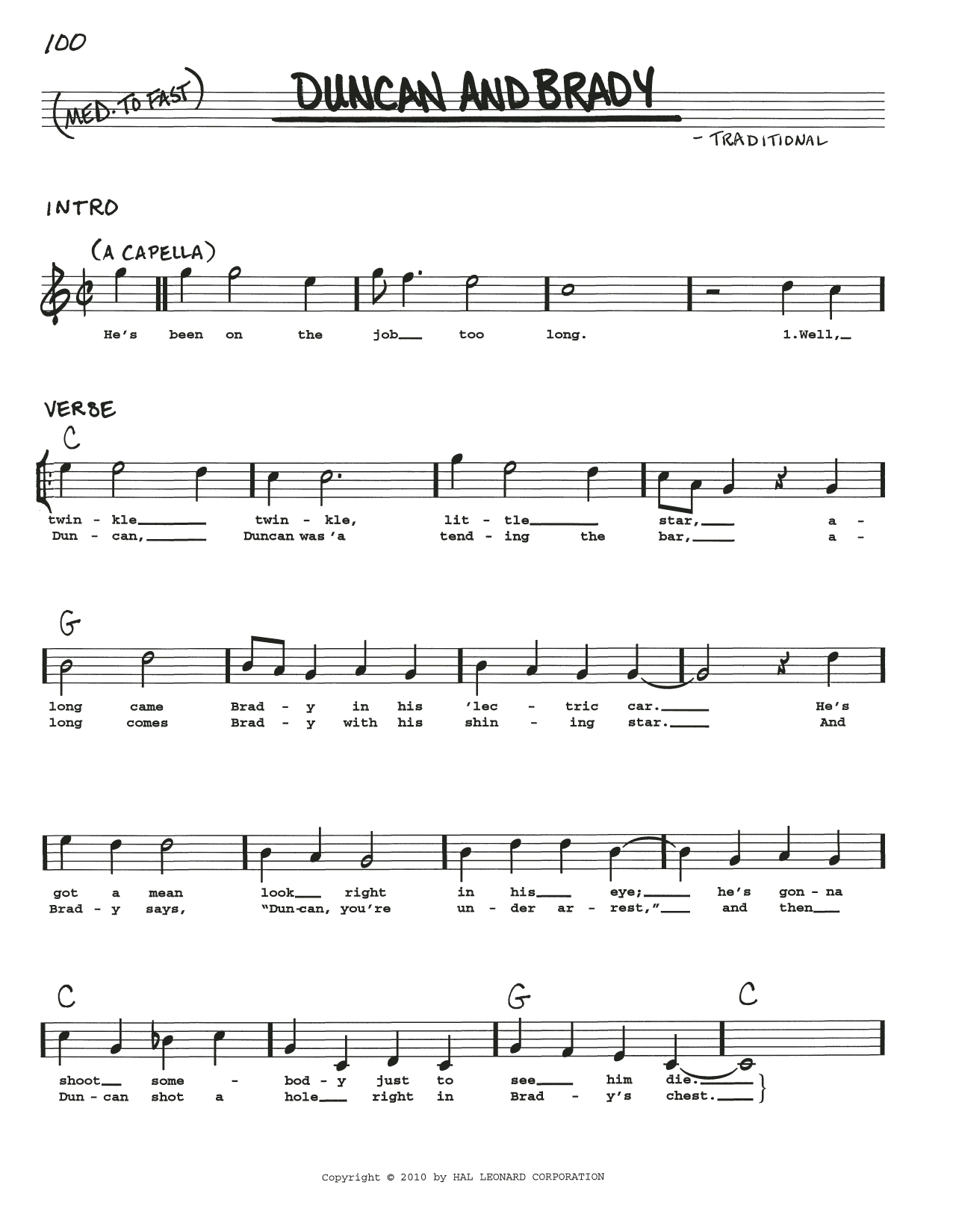 Download Traditional Duncan And Brady Sheet Music and learn how to play Real Book – Melody, Lyrics & Chords PDF digital score in minutes