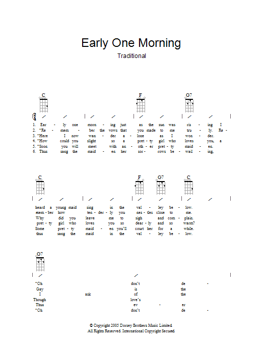 Download Traditional Early One Morning Sheet Music and learn how to play Ukulele with strumming patterns PDF digital score in minutes