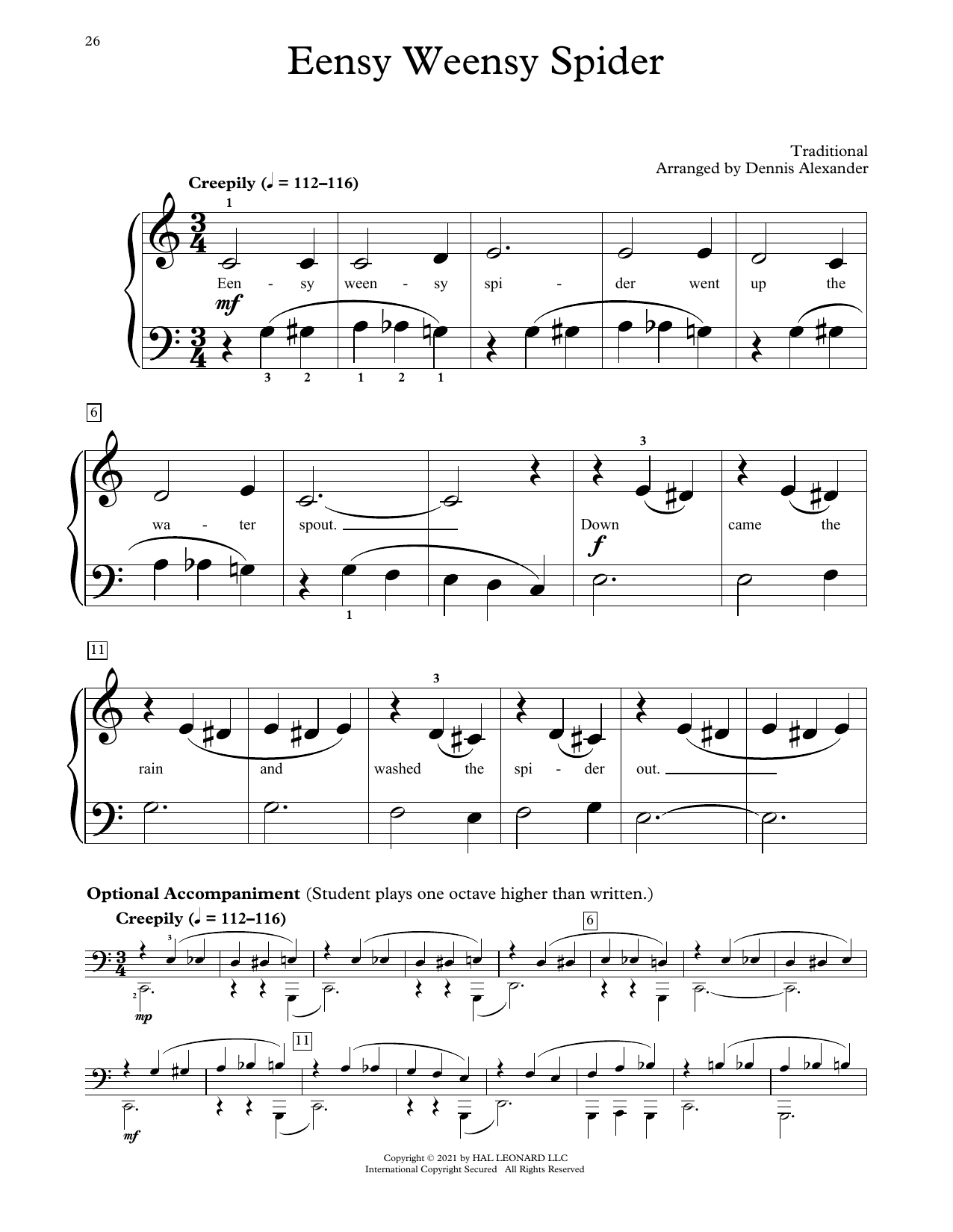 Download Traditional Eensy Weensy Spider (arr. Dennis Alexander) Sheet Music and learn how to play Educational Piano PDF digital score in minutes