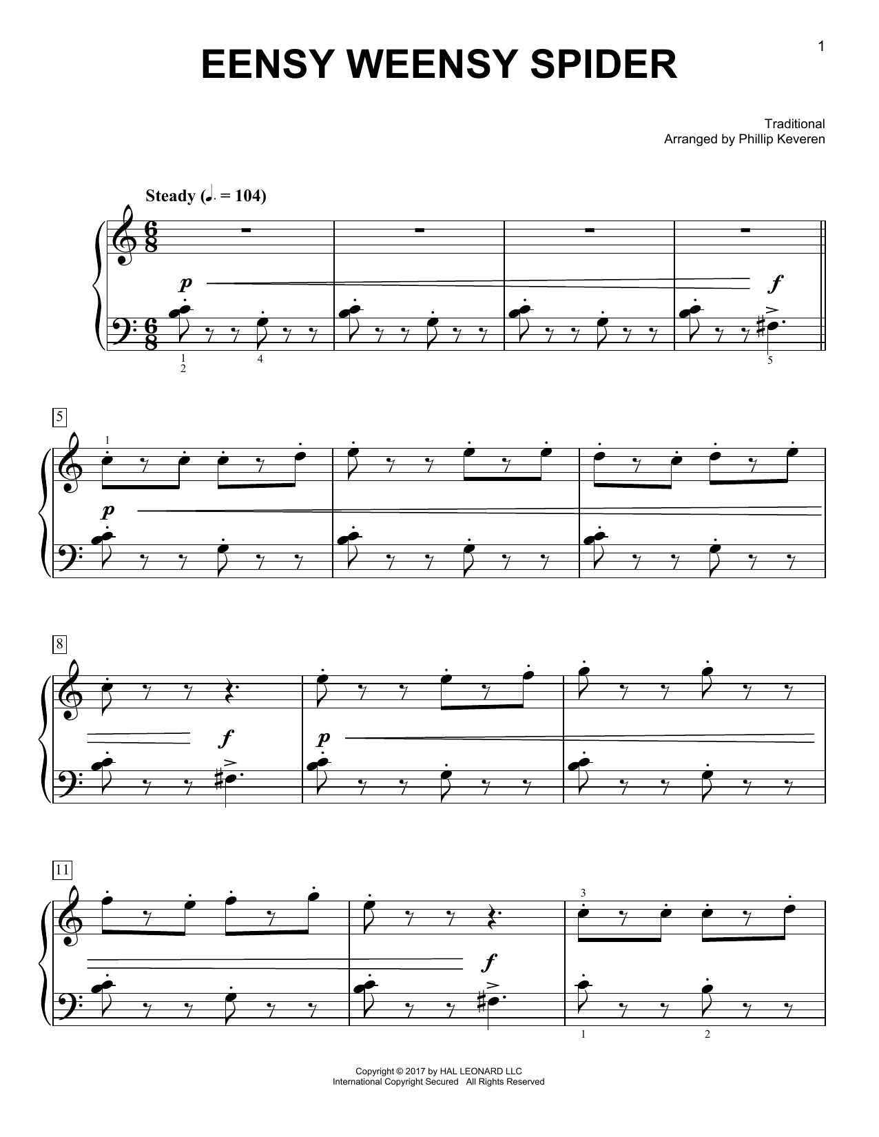 Download Phillip Keveren Eensy Weensy Spider Sheet Music and learn how to play Easy Piano PDF digital score in minutes