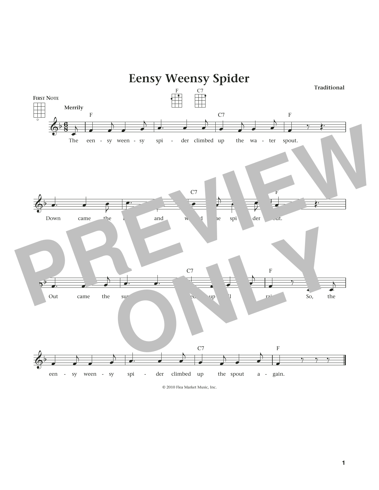 Download Traditional Eensy Weensy Spider Sheet Music and learn how to play Ukulele PDF digital score in minutes