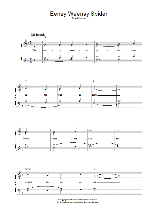 Download Traditional Eensy Weensy Spider Sheet Music and learn how to play Melody Line, Lyrics & Chords PDF digital score in minutes