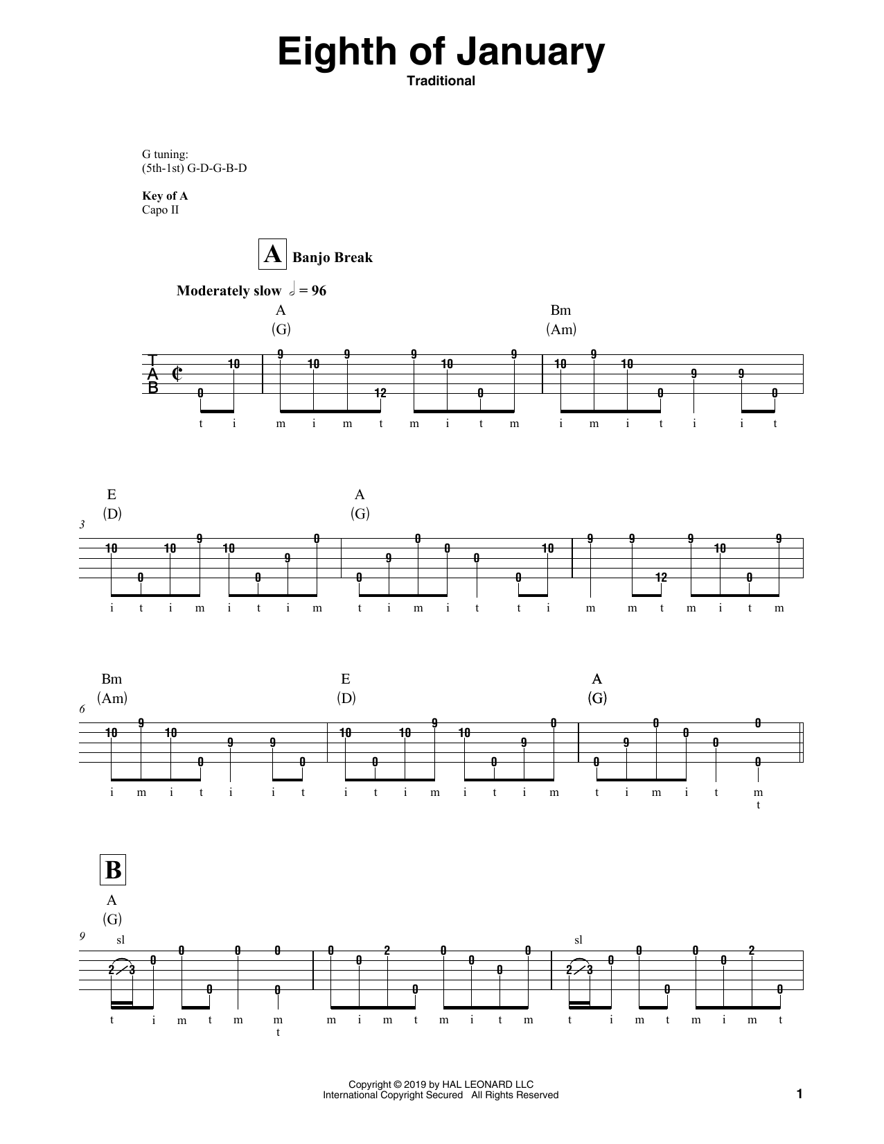 Download Traditional Eighth Of January Sheet Music and learn how to play Banjo Tab PDF digital score in minutes