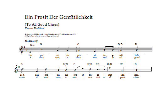 Download Traditional Ein Prosit Der Gemütlichkeit Sheet Music and learn how to play Melody Line & Chords PDF digital score in minutes