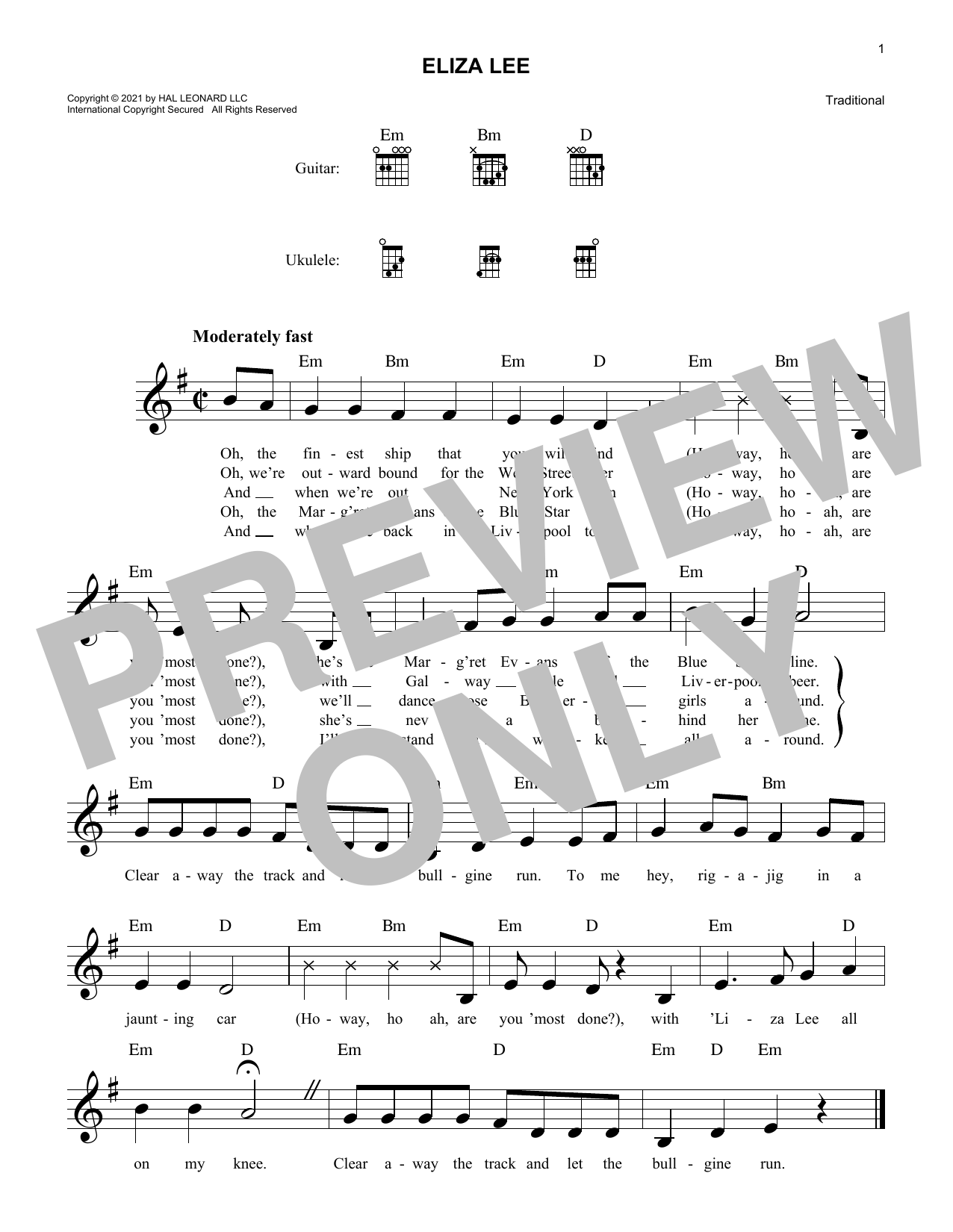 Download Traditional Eliza Lee Sheet Music and learn how to play Lead Sheet / Fake Book PDF digital score in minutes