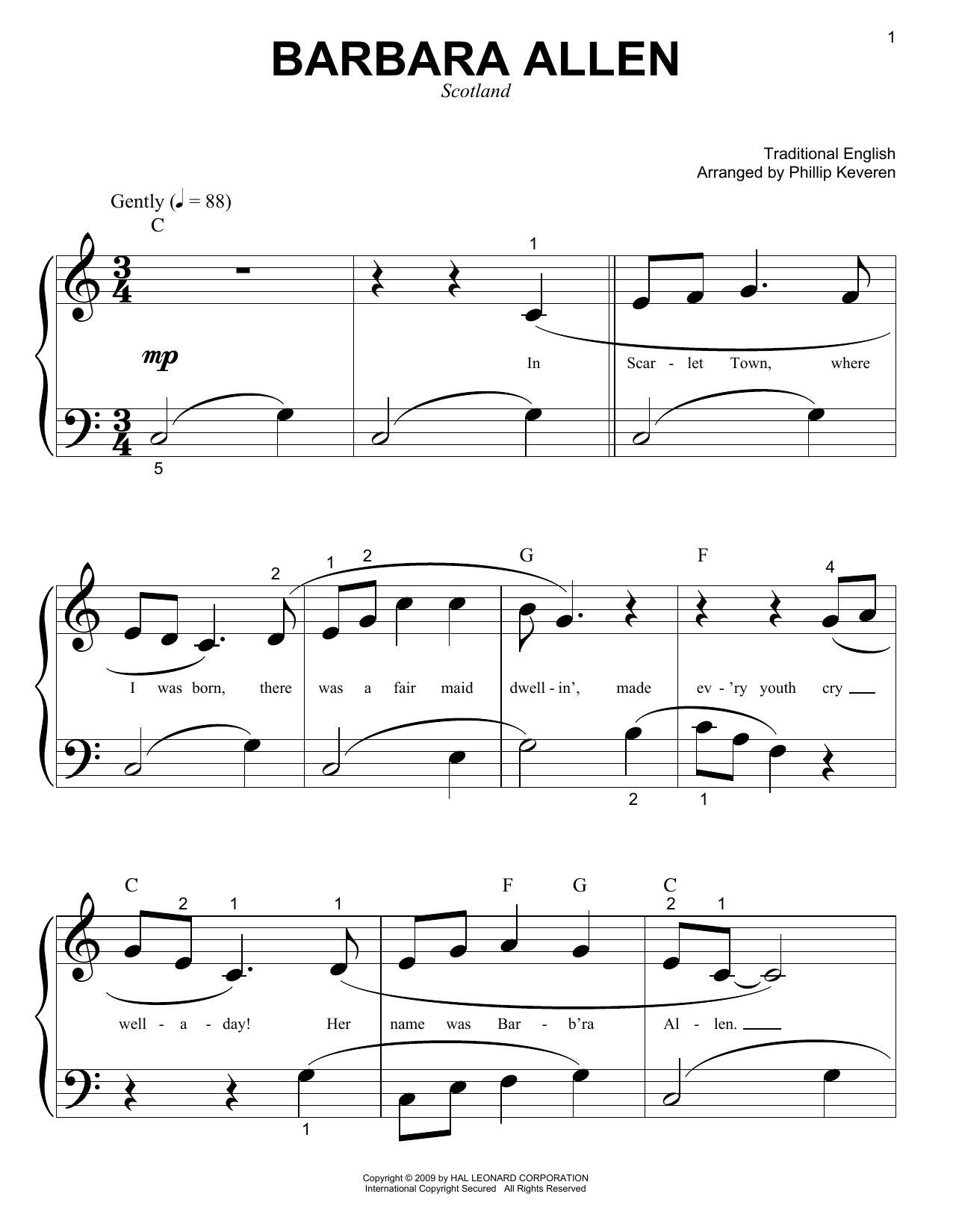 Download Traditional English Barbara Allen Sheet Music and learn how to play Piano (Big Notes) PDF digital score in minutes