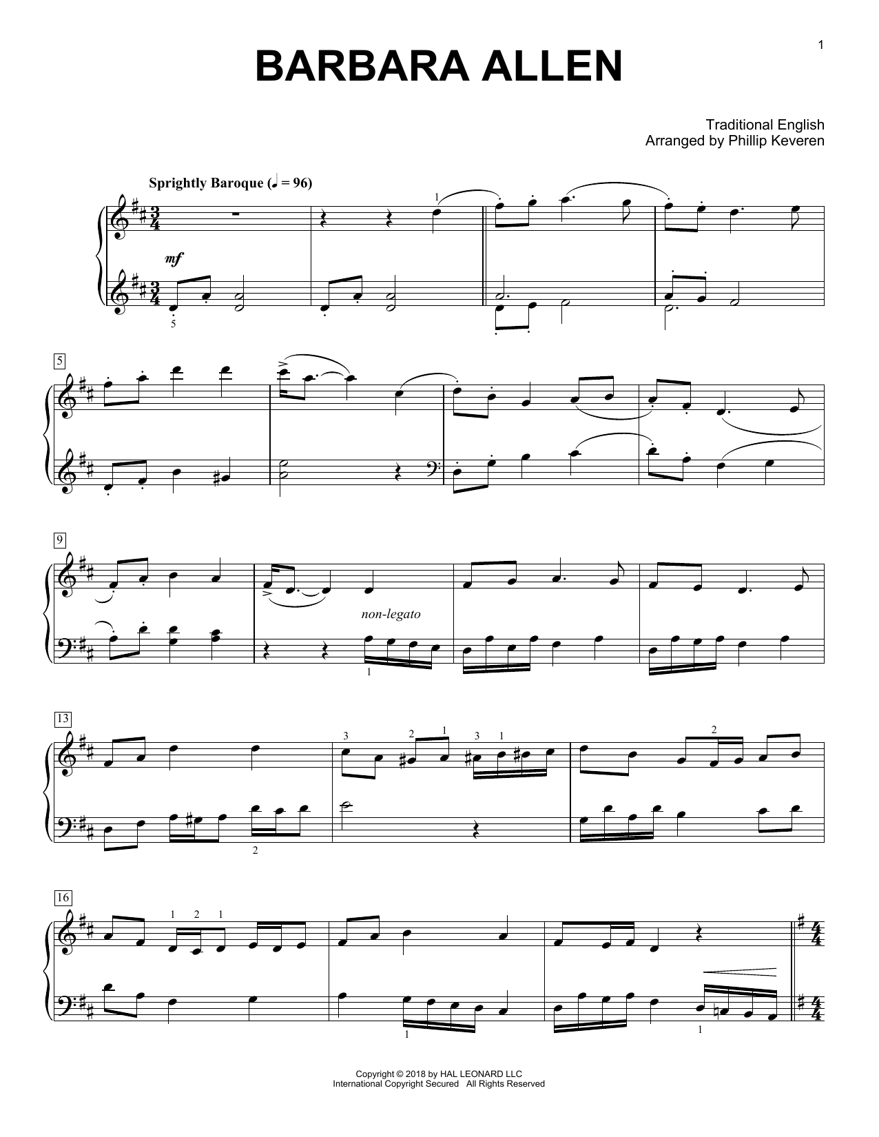 Download Traditional English Barbara Allen [Classical version] (arr. Phillip Keveren) Sheet Music and learn how to play Piano Solo PDF digital score in minutes