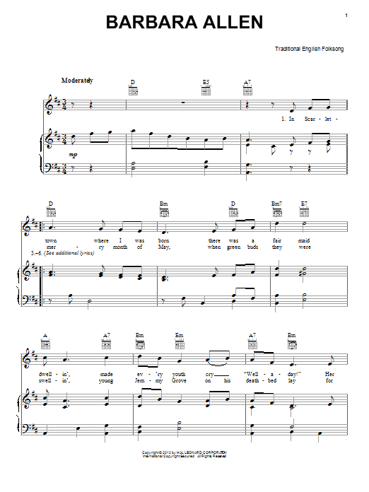 Download Traditional English Barbara Allen Sheet Music and learn how to play Very Easy Piano PDF digital score in minutes