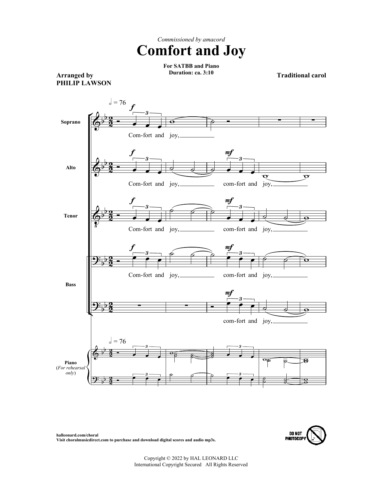 Download Traditional English Carol Comfort And Joy (arr. Philip Lawson) Sheet Music and learn how to play SATBB Choir PDF digital score in minutes