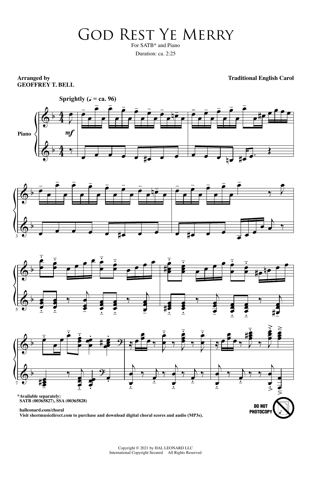 Download Traditional English Carol God Rest Ye Merry (arr. Geoffrey T. Bell) Sheet Music and learn how to play SSA Choir PDF digital score in minutes