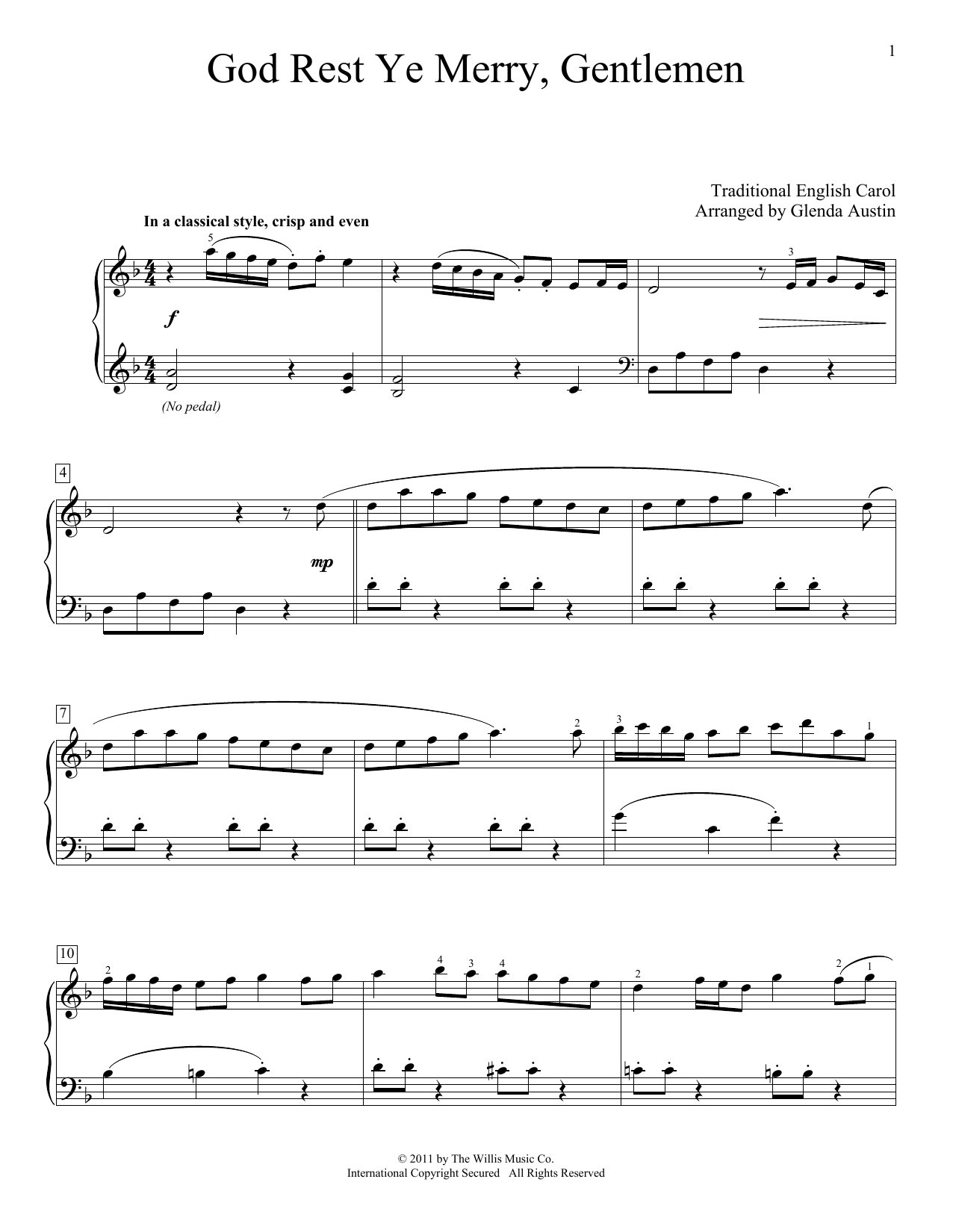 Download Traditional English Carol God Rest Ye Merry, Gentlemen (arr. Glenda Austin) Sheet Music and learn how to play Piano Solo PDF digital score in minutes