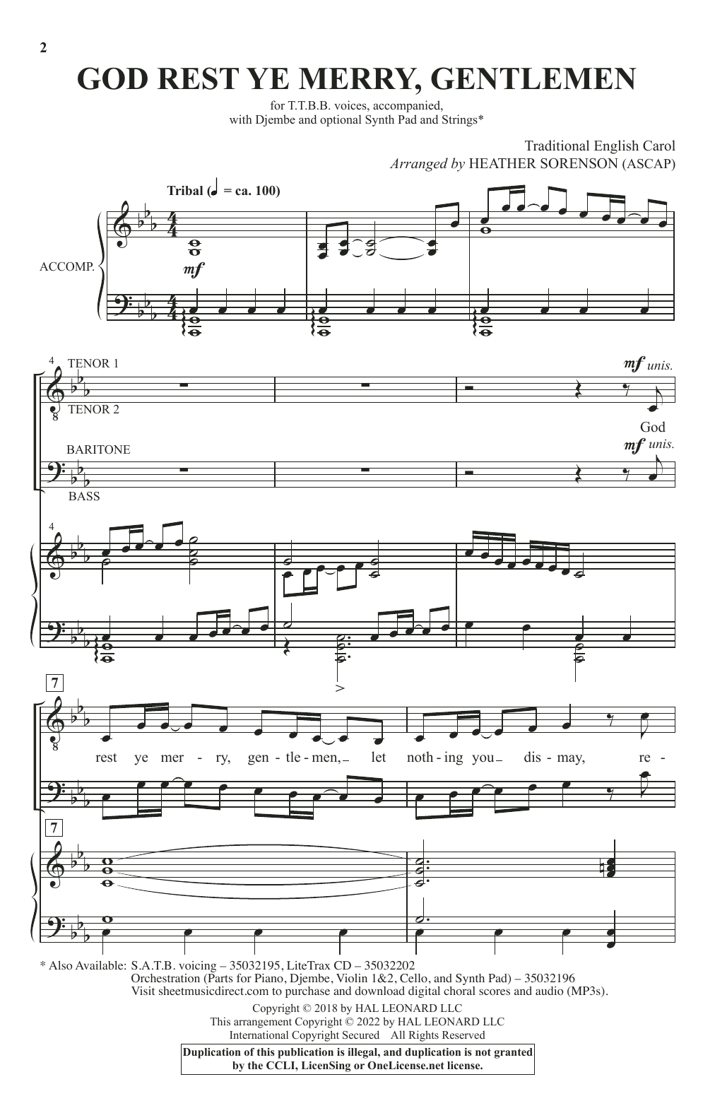 Download Traditional English Carol God Rest Ye Merry, Gentlemen (arr. Heather Sorenson) Sheet Music and learn how to play TTBB Choir PDF digital score in minutes