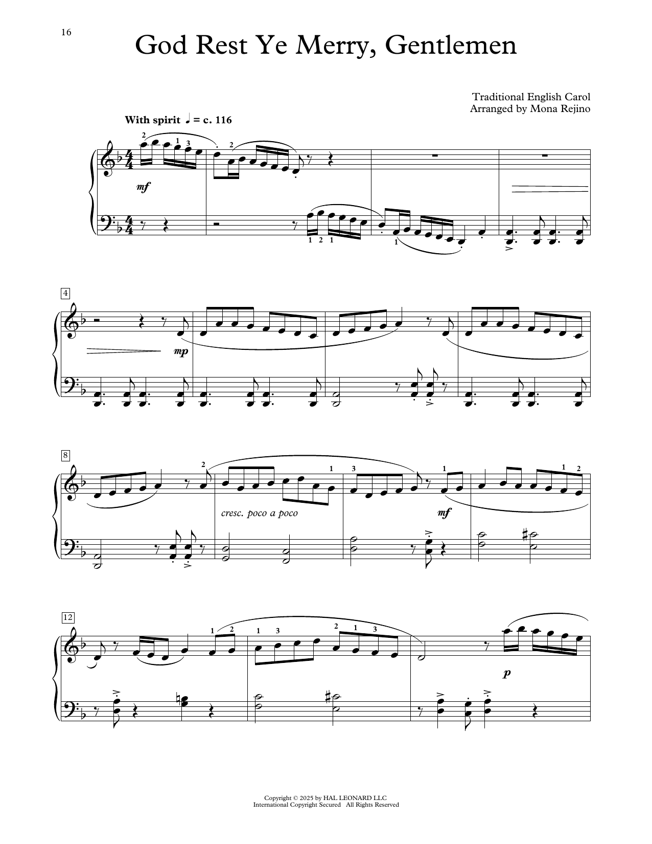 Download Traditional English Carol God Rest Ye Merry, Gentlemen (arr. Mona Rejino) Sheet Music and learn how to play Educational Piano PDF digital score in minutes