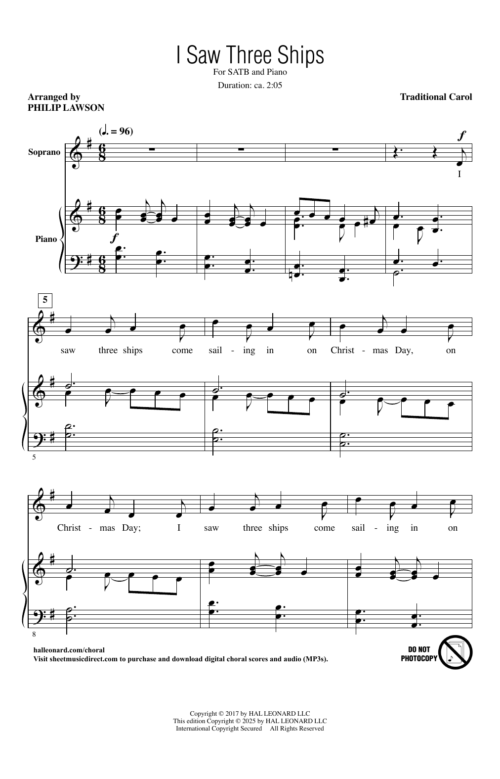 Download Traditional English Carol I Saw Three Ships (arr. Philip Lawson) Sheet Music and learn how to play SATB Choir PDF digital score in minutes