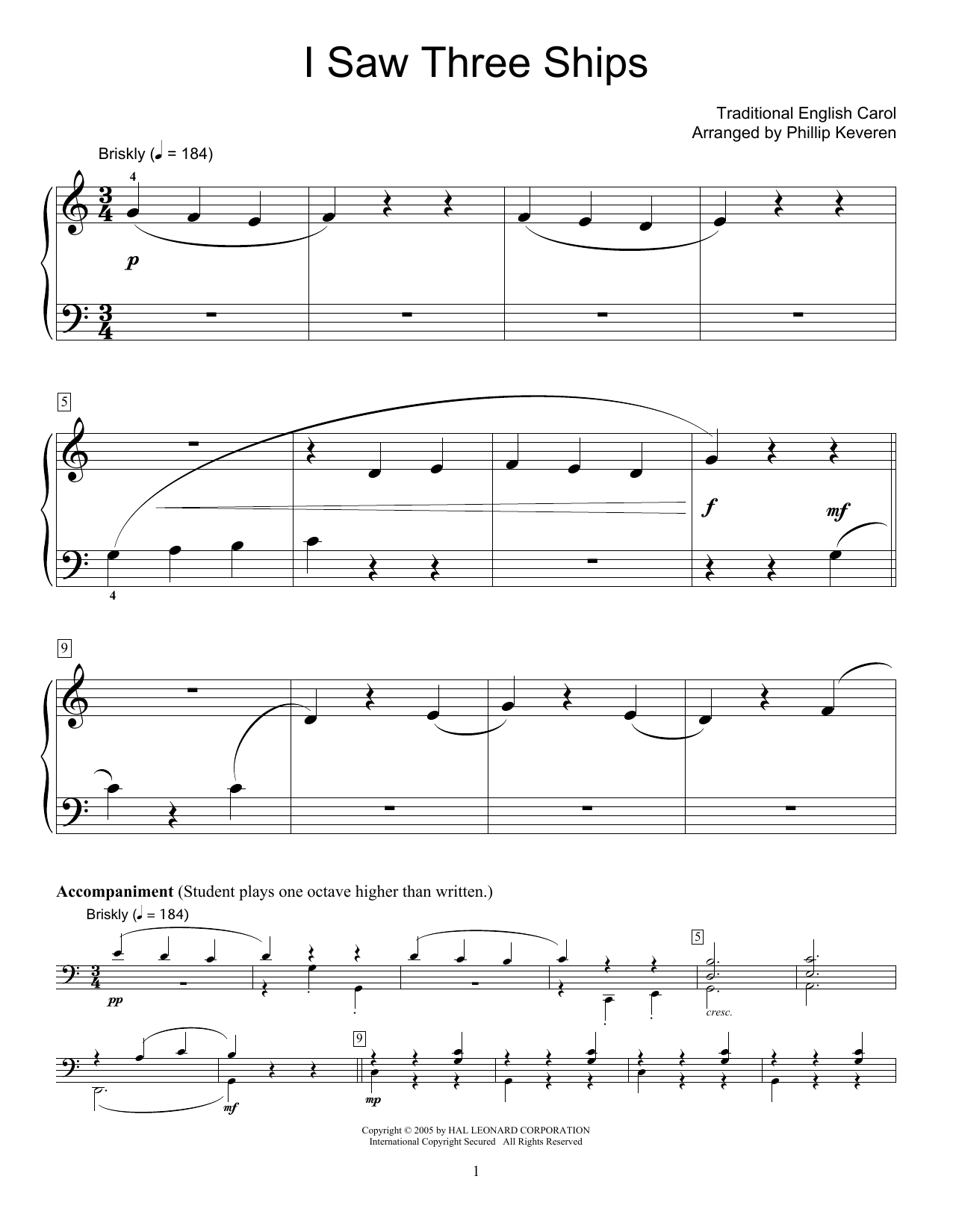 Download Traditional English Carol I Saw Three Ships Sheet Music and learn how to play Educational Piano PDF digital score in minutes