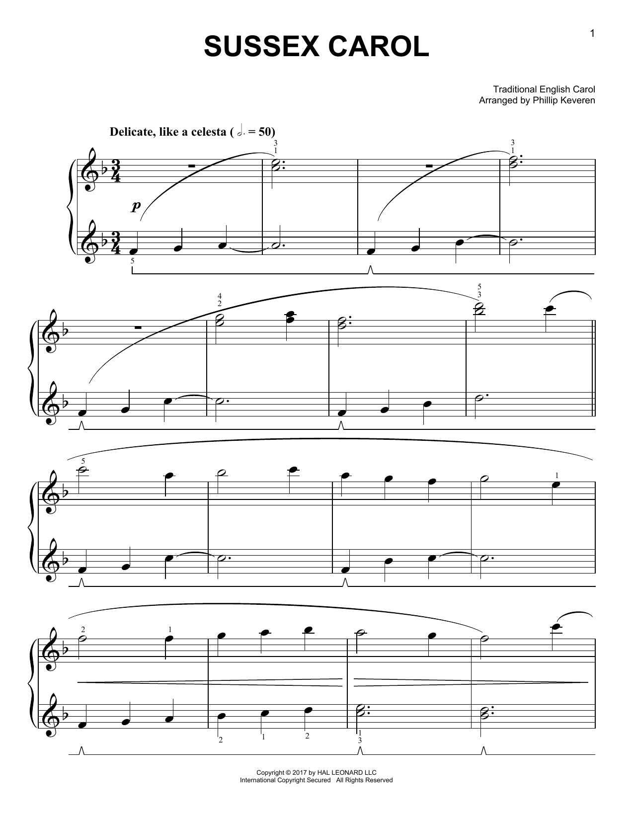 Download Phillip Keveren Sussex Carol Sheet Music and learn how to play Easy Piano PDF digital score in minutes